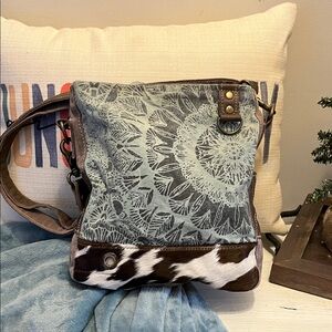 Myra Bag Blue and Brown Crossbody with Pattern plus a new Myra leather wallet